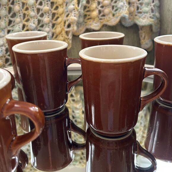 Set Of 9 Vintage REGO Coffee Mugs Brown & White Diner Classic 1½ C - Picture 5 of 9